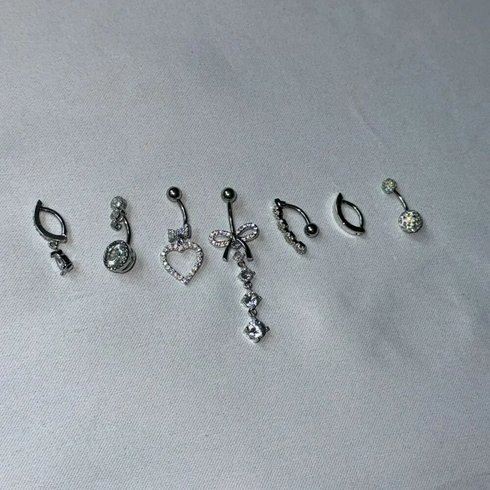 7-pack Rhinestone Belly Rings Jewelry - 16G